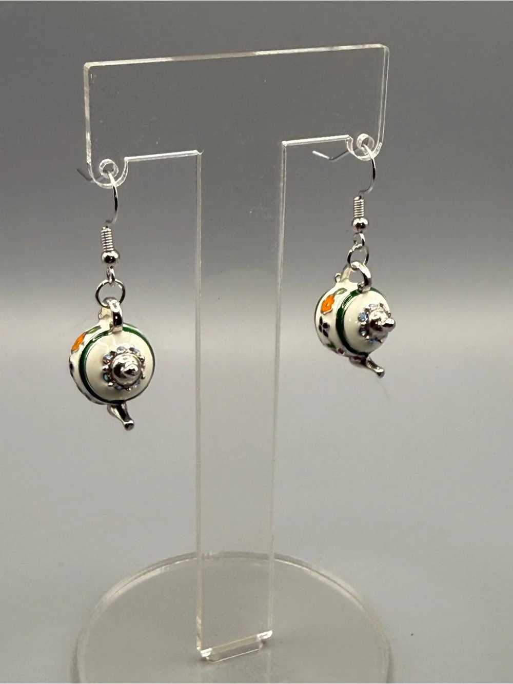 Teapot Charm Drop Earrings - Handmade #E0449C